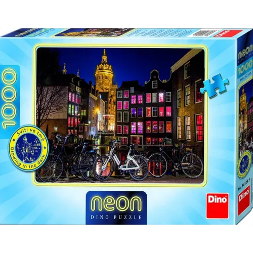 Dino neon puzzel 1000 stukjes Amsterdam bij nacht